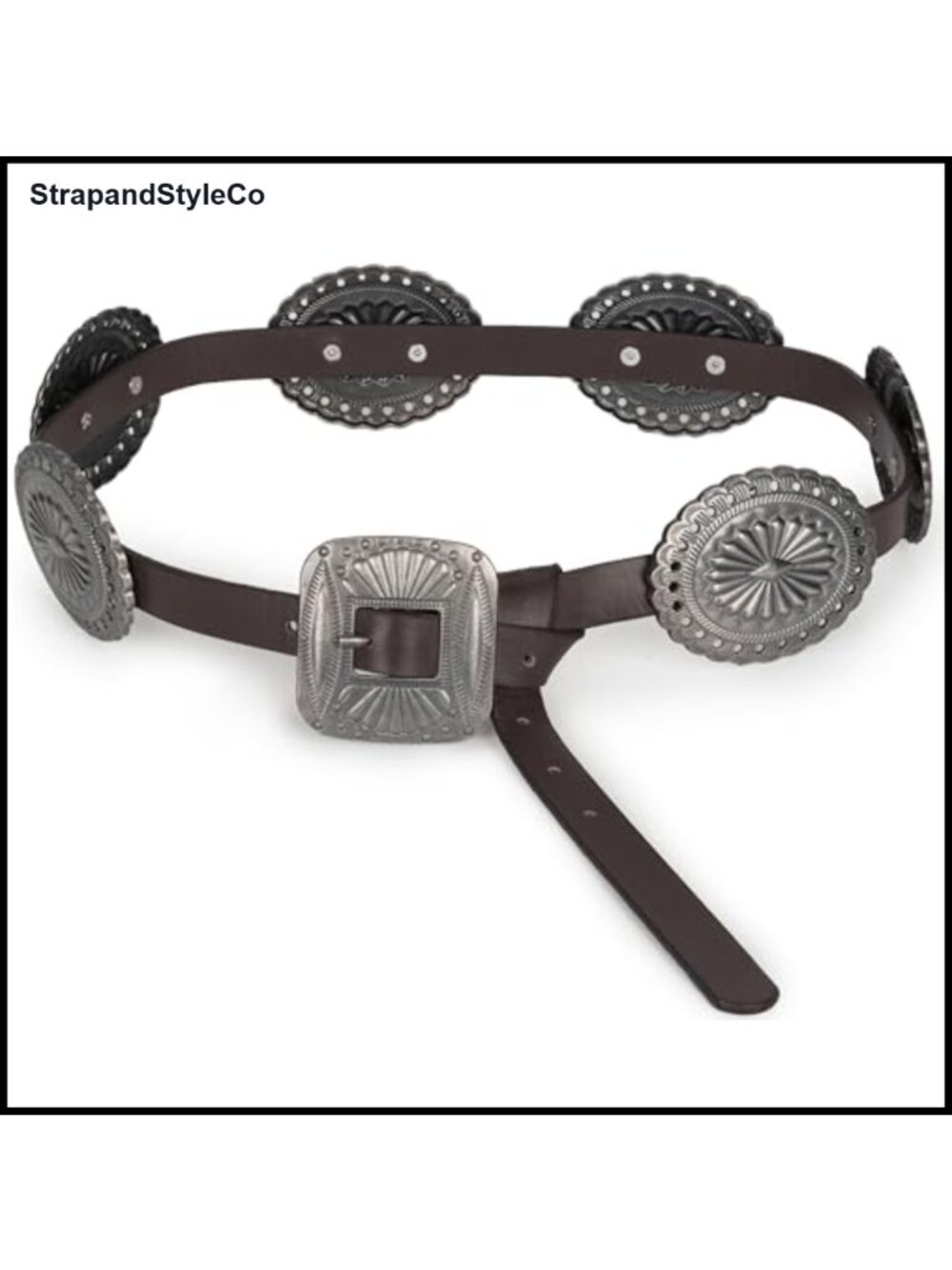 Western Cowgirl PU Leather Waist Belt Vintage Silver Buckle